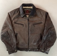 Vintage Leather Highwayman Jacket Bomber Jacket Cotton Lining Brown Size XL