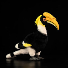 11.5 In Simulated Double Horned Hornbill Plush Toy with Large Spotted Hornbill