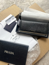 Prada Large Saffiano Leather Black Wallet Gold  