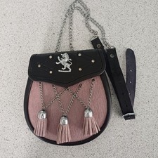 TRIPLE THISTLE SEMI DRESS SPORRAN CALF SKIN CHROME THISTLE 3 TASSELS GOOD CON 