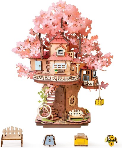 Wooden sakura treehouse - 3d,