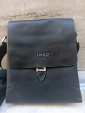 Jeep Buluo Black Genuine Soft Leather Shoulder Crossbody Messenger Bag 28x21cm