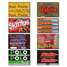 Nostalgic Sweet wrappers from 1970s and 80s vintage - Set of 8 Fridge Magnets