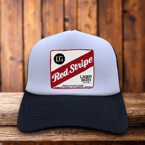 Red stripe beer mens trucker - red,