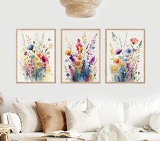 Watercolour Flower Prints Set of 3 Unframed Print Pictures Wall A4 A3 Wildflower