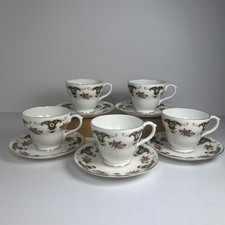 Royal Sutherland - Balmoral - 5 x Floral Tea Cups & Saucers - Fine Bone China