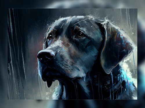 Black lab portrait watercolor - black, portrait,