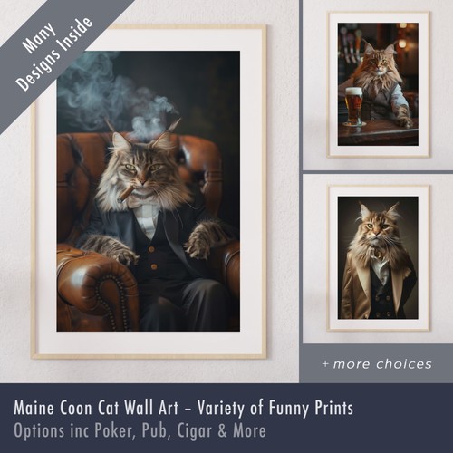 Maine coon cat - print, funny