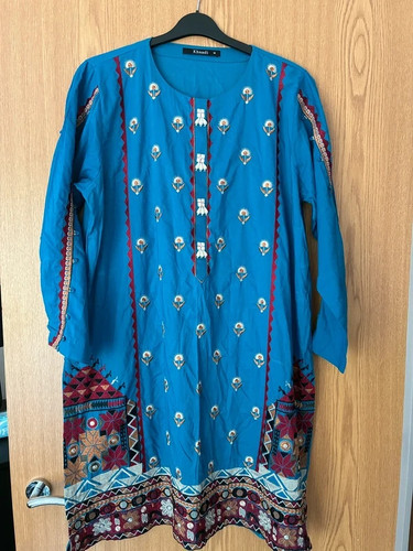 Khaadi blue embroidered kurta - embroidered,