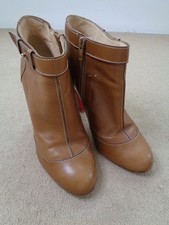 CHRISTIAN LOUBOUTIN 'ET D'UN' TAN LEATHER BOOTIES WITH BUCKLE DETAIL - SIZE 5