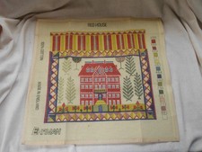 EHRMAN TAPESTRY CANVAS ONLY ~ RED HOUSE ~ 1980s VINTAGE ANN BLOCKLEY