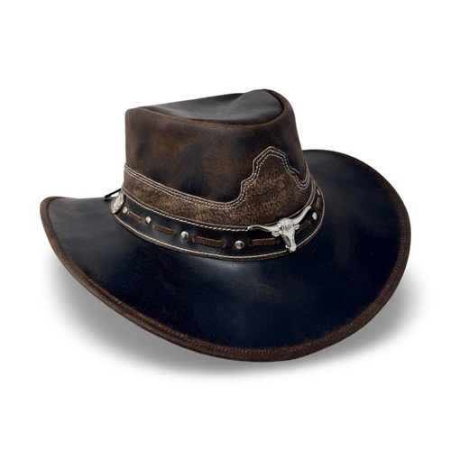 Leather hat western cowboy - hat,