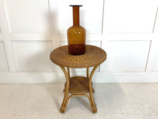 Retro Bamboo Rattan Cane Circular Bentwood Side Table Shelf Plant Stand