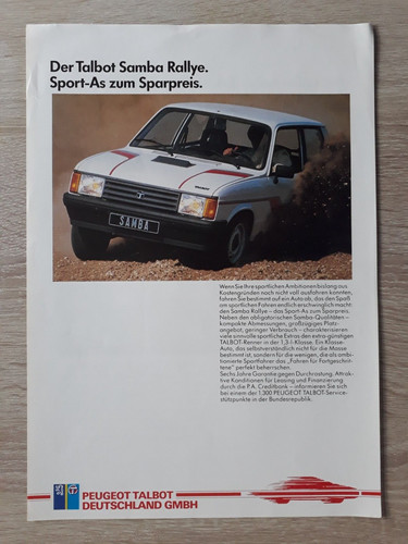 Talbot samba rallye brochure - talbot,