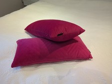 2 X Rachel Zoe Cerise / Bright Pink Velvet Long Cushions 58 X 30cm