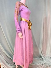 1970s Glam Beadwork Lilac Maxi Dress, S-M