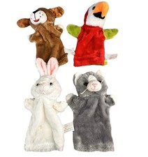 B&M Children’s Hand Puppet Bundle X 4 Animals parrot rabbit, cat and dog