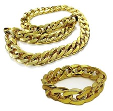 Gold Chain Necklace & Bracelet Fancy Dress Costume Halloween Party Joker Rapper