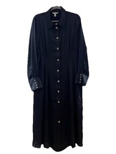 H&M Black Satin Long Sleeve Midi Shirt Dress  Curve Size XL