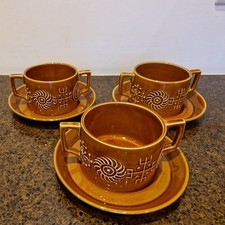 3 Vintage Portmeirion Totem Soup Bowls and Saucers BA