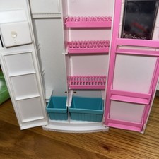 Vintage Mattel 1994 Barbie Side by Side Toy Refrigerator with Pink Shelves 