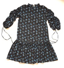 New Size 18 Tea Dress Black Blue Floral Dropwaist Cottagecore Lagenlook Sample