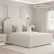 Crown Panel Bed Frame Plush Velvet Upholstered Ottoman Gas Lift Storage Double