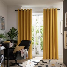 Habitat Plain Blackout Eyelet Curtains 2-Panel 90x90 In Mustard polycotton Dirty