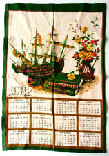 Vintage Retro  Model BOAT - Tudor MARY ROSE SHIP? 1982 CALENDAR cotton TEA TOWEL