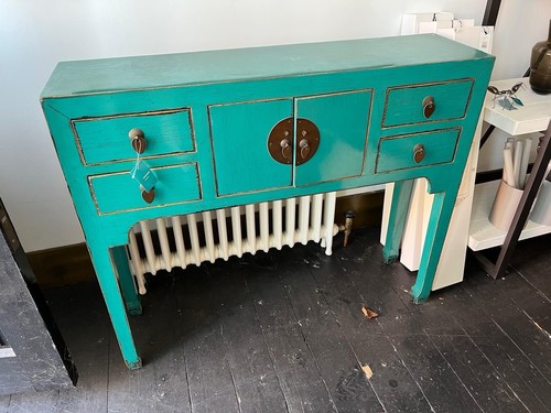 Chinoiserie teal console table - teal,