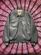 Avirex USA Vintage Leather Bomber Jacket Varsity Sports Spell Out Hip Hop 90s