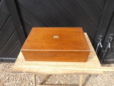 Antique Cutlery Canteen Box with Brass lid plaque -2 tier case with upper tray
