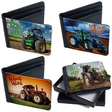 Personalised Tractor Wallet Bi Fold Card Holder Boys Custom Text Birthday Gift