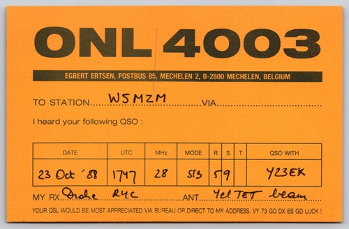 1988 onl 4003 qsl - card, belgium