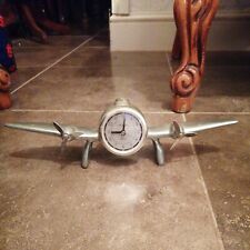 VINTAGE TWIN PROPELLER Sarsaparilla  AEROPLANE CAST ALUMINIUM DESK/MANTLE CLOCK