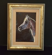 Vintage Oil Painting On Canvas Artist Margot Bandola White Stallion 27.5 X 21.5