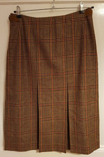 DAKS of London Signature Plaid Check Tweed Wool Skirt Adjustabl Waist 32-33" VGC