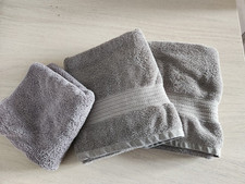 Bedeck Of Belfast 100% Cotton Grey Towels X2 Bath, X1 Hand In VGC