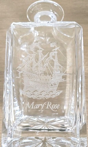 Whiskey decanter etched ship - whiskey,