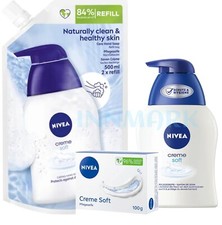 Nivea Creme Soft Bar 100g Liquid Pump Dispenser Soap 250ml Refill 500ml PH skin
