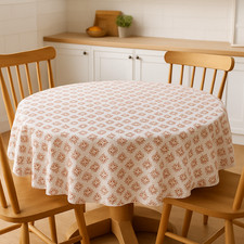70 Inch Round Tablecloth Small Floral Geometric Pattern Cotton Blend Dining Kitc