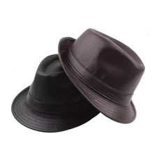 Classic Winter Vintage Retro Unisex Jazz Cap Faux PU Leather Pork Pie Formal Hat