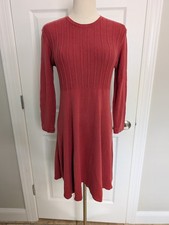 Vtg Laura Ashley Great Britain Ribbed Sweater Dress Size 6 Red Maroon 