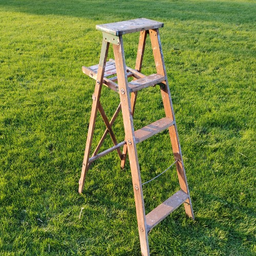 Vintage paint worn wood ladder - paint,
