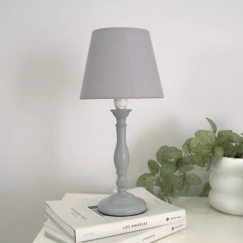 Pair grey wood candlestick - grey,