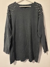 New Look Women’s Pearl Embellished Long Sleeve Top Jumper UK 16 Grey