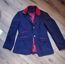 SHIRES LADIES SIZE 36 NAVY BLUE RIDING SHOW JACKET RED COLLAR