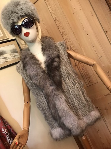 Real fur gilet knitted rabbit - gilet,