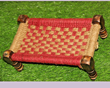 Vintage Colorful Wooden & Jute Rope Charpai Khat Sitting Stool Handmade Original