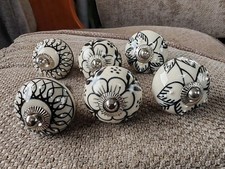 6 Ceramic Drawer Knobs In Black And Cream